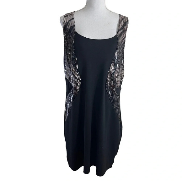 Fashion to Figure Black Dress Silver Sequins Plus Size 3X Racerback Knee Length - Picture 1 of 8